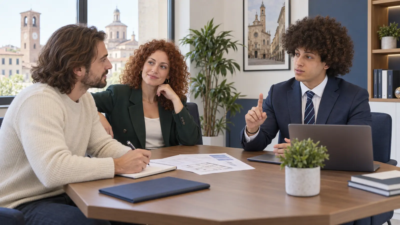 Un consulente Kìron confronta le proposte di più banche insieme a due clienti